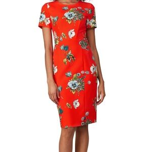 Black Halo Vibrant Red Floral Jodie Sheath Midi Dress